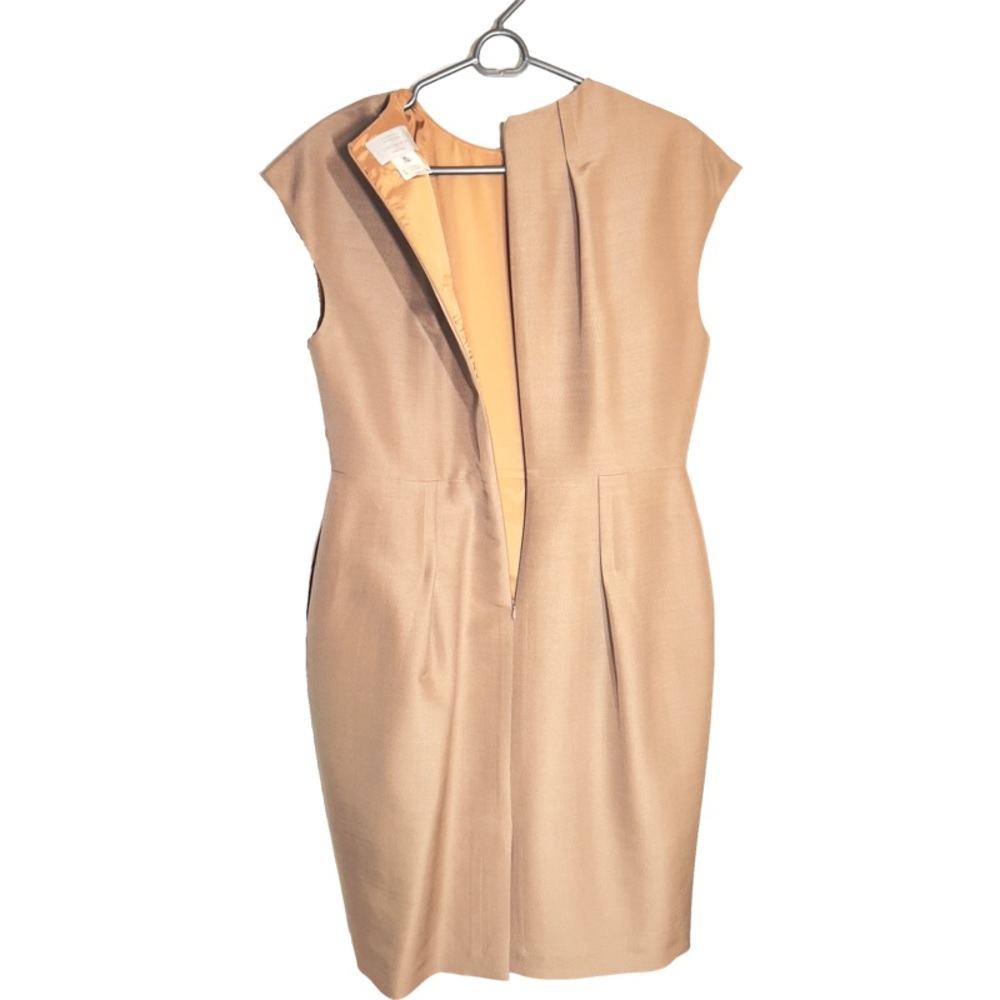 BARNEYS NEW YORK Beige Nude Italian Silk Wool Sheath Classy Dress Pockets 10 - Picture 3 of 10